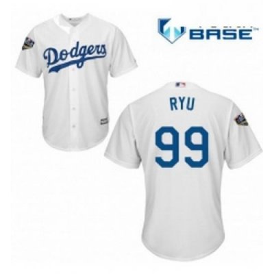 Youth Majestic Los Angeles Dodgers 99 Hyun Jin Ryu Authentic White Home Cool Base 2018 World Series MLB Jersey