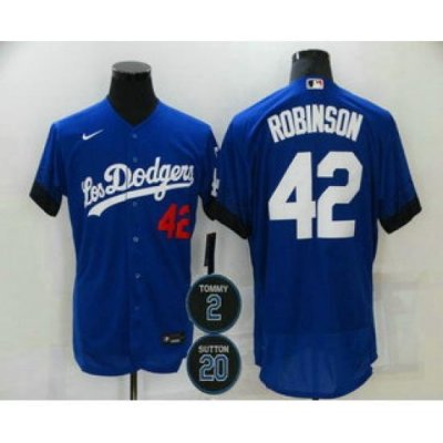 Men Los Angeles Dodgers 42 Jackie Robinson Blue 2 20 Patch City Connect Flex Base Stitched Jersey