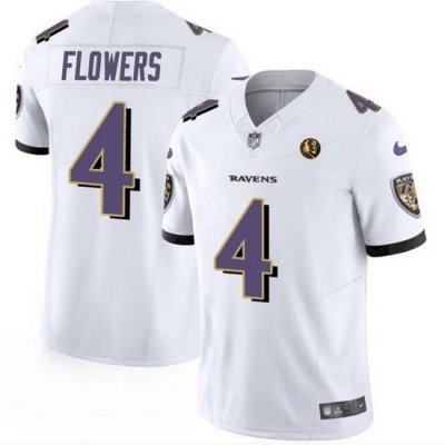 Men Baltimore Ravens 4 Zay Flowers White 2023 F U S E  With John Madden Patch Vapor Limited Football Jersey