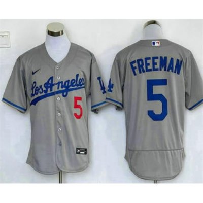 Men's Los Angeles Dodgers #5 Freddie Freeman Grey With Los Stitched MLB Flex Base Nike Jersey