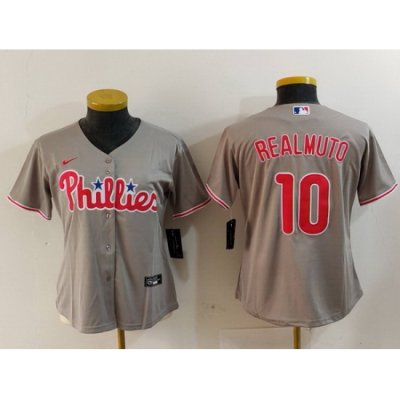 Women Philadelphia Phillies 10 J T  Realmuto Grey Cool Base Stitched Baseball Jersey