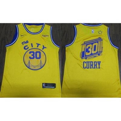 Warriors 30 Stephen Curry Yellow City Edition Nike Authentic Jersey