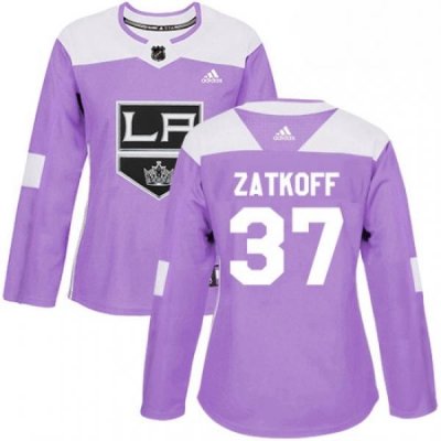 Womens Adidas Los Angeles Kings 37 Jeff Zatkoff Authentic Purple Fights Cancer Practice NHL Jersey