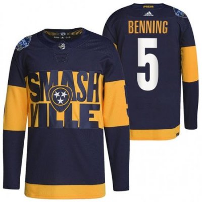 Men Nashville Predators 5 Matt Benning 2022 Navy Stadium Series Breakaway Player Stitched Jersey