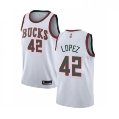 Womens Milwaukee Bucks 42 Robin Lopez Authentic White Fashion Hardwood Classics Basketball Jersey