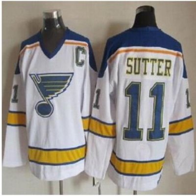 St Louis Blues #11 Brian Sutter White Yellow CCM Throwback Stitched NHL Jersey