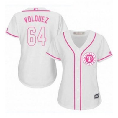 Womens Majestic Texas Rangers 64 Edinson Volquez Authentic White Fashion Cool Base MLB Jersey