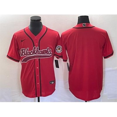 Men Chicago Blackhawks Blank Red Cool Base Stitched Baseball Jersey