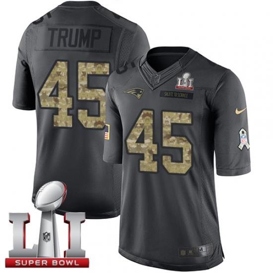 Nike Patriots #45 Donald Trump Black Super Bowl LI 51 Mens Stitched NFL Limited 2016 Salute To Service Jersey