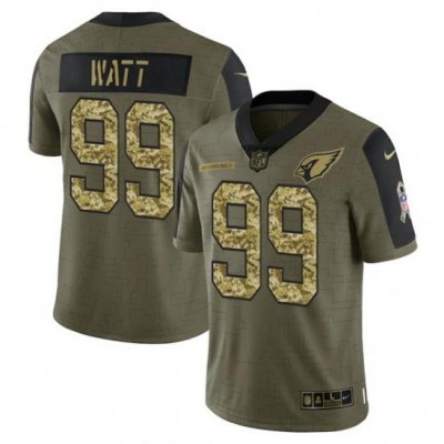 Men Arizona Cardinals 99 J J  Watt 2021 Salute To Service Olive Camo Limited Stitched Jersey