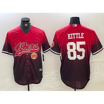 Men San Francisco 49ers  85 George Kittle Red Black With Patch Cool Base Stitched Baseball jerseys 3