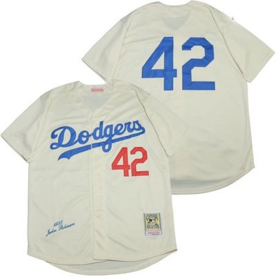 Los Angeles Dodgers 42 Jackie Robinson Cream 1955 CooperstoWn Collection Jersey