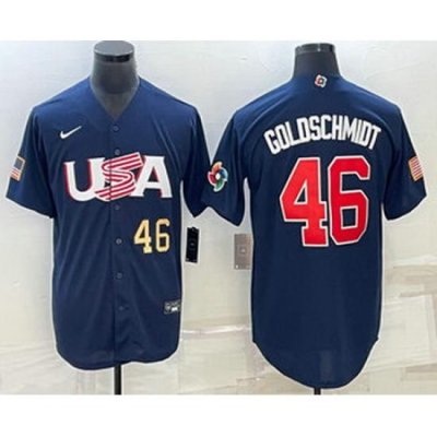 Men's USA Baseball #46 Paul Goldschmidt Number 2023 Navy World Baseball Classic Stitched Jersey