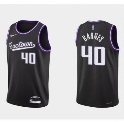 Men Sacramento Kings 40 Harrison Barnes 2021 22 Black 75th Anniversary City Edition Stitched Basketball Jersey