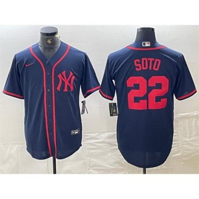 Men NeW York Yankees 22 Juan Soto Navy Cool Base Stitched Baseball Jersey