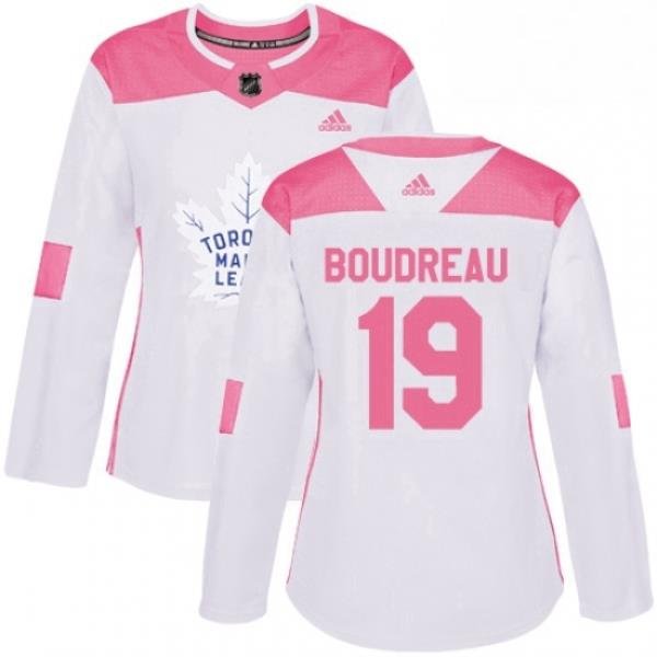 Womens Adidas Toronto Maple Leafs 19 Bruce Boudreau Authentic WhitePink Fashion NHL Jersey