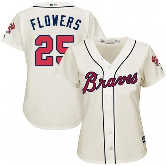 Womens Majestic Atlanta Braves 25 Tyler Flowers Authentic Cream Alternate 2 Cool Base MLB Jersey