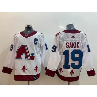 Men Colorado Avalanche 19 Joe Sakic White 2020 21 Reverse Retro Adidas Jersey