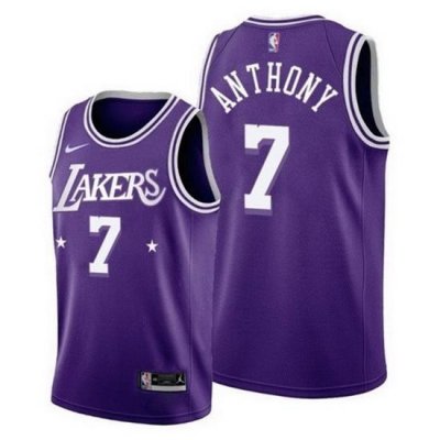 Men's Los Angeles Lakers #7 Carmelo Anthony 2021 22 City Edition Purple Stitched Jersey