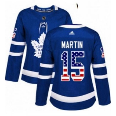 Womens Adidas Toronto Maple Leafs 15 Matt Martin Authentic Royal Blue USA Flag Fashion NHL Jersey