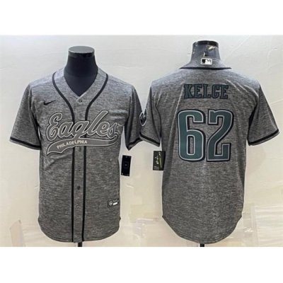 Men Philadelphia Eagles 62 Jason Kelce Gray With Patch Cool Base Stitched Baseball Jersey