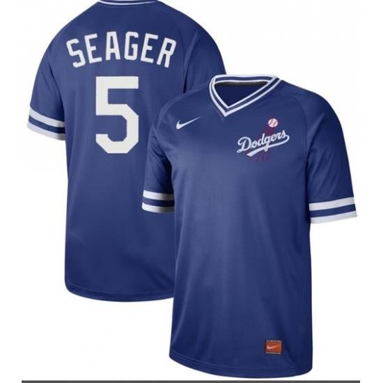 Mens Nike Los Angeles Dodgers 5 Corey Seager Royal Authentic CooperstoWn Collection Stitched Baseball Jerse