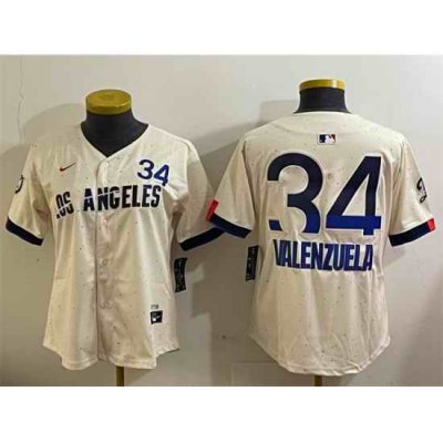 Women Los Angeles Dodgers 34 Toro Valenzuela Cream 2024 City Connect Limited Stitched Baseball Jersey