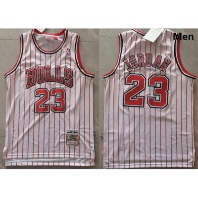 Men Chicago Bulls Michael Jordan 23 White Red Strips NBA Jersey