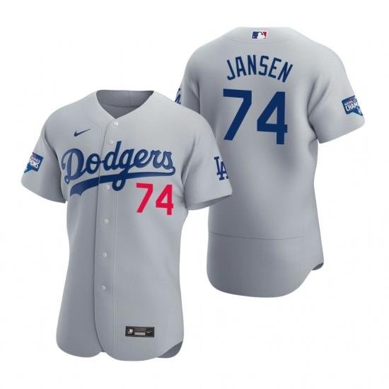 Men Los Angeles Dodgers 74 Kenley Jansen Gray 2020 World Series Champions Flex Base Jersey