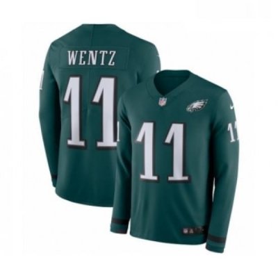 Youth Nike Philadelphia Eagles 11 Carson Wentz Limited Green Therma Long Sleeve NFL Jersey