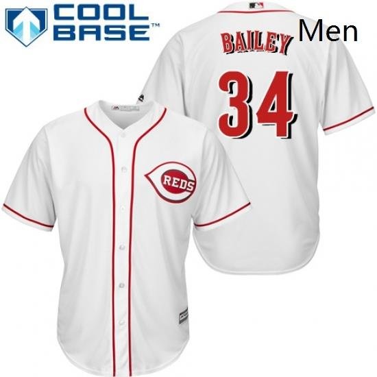 Mens Majestic Cincinnati Reds 34 Homer Bailey Replica White Home Cool Base MLB Jersey