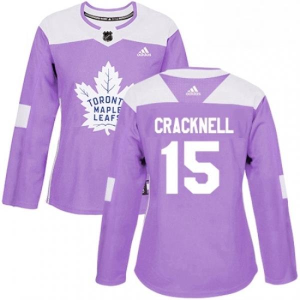 Womens Adidas Toronto Maple Leafs 15 Adam Cracknell Authentic Purple Fights Cancer Practice NHL Jersey