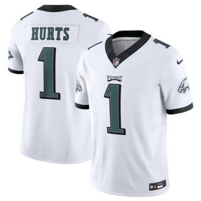 Men Philadelphia Eagles 1 Jalen Hurts White 2023 F.U.S.E. Vapor Untouchable Limited Stitched Football Jersey