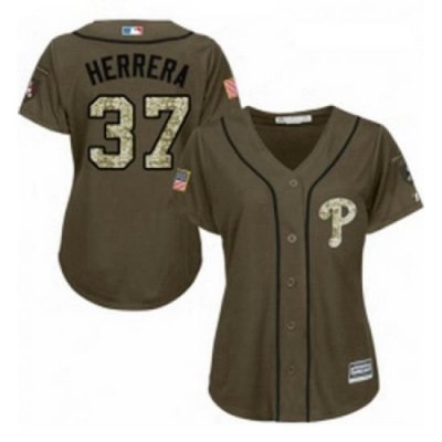 Womens Majestic Philadelphia Phillies 37 Odubel Herrera Authentic Green Salute to Service MLB Jersey