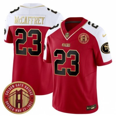 Men San Francisco 49ers 23 Christian McCaffrey Red F U S E  Golden Gate Bridge Patch Alternate Vapor Limited Stitched Football Jersey