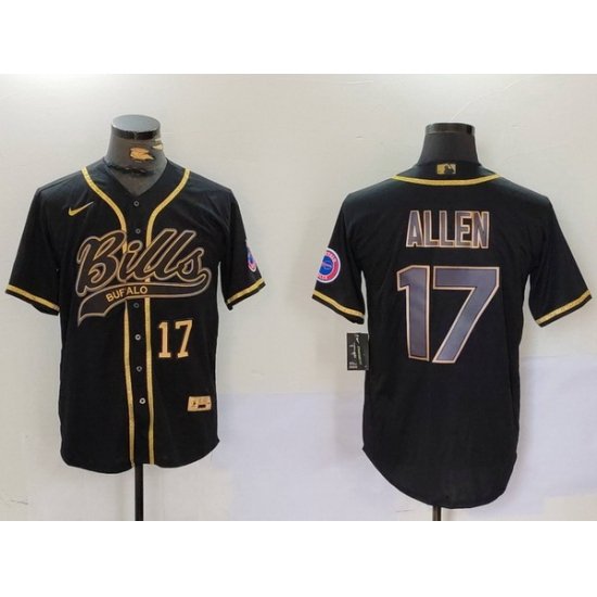 Men Buffalo Bills 17 Josh Allen Black Cool Base Stitched Baseball Jersey 8