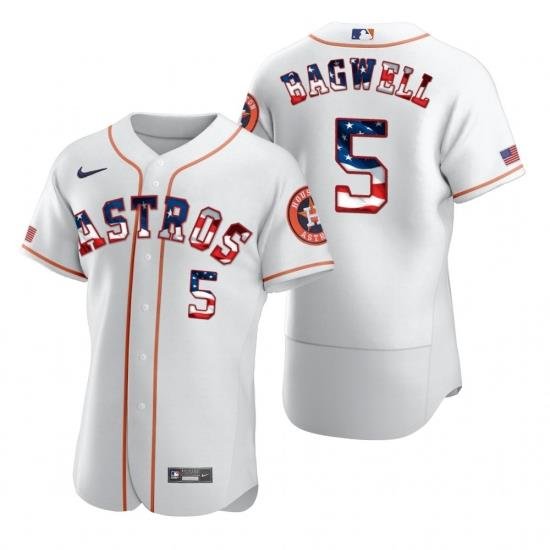 Men Houston Astros 5 Jeff BagWell Men Nike White Fluttering USA Flag Limited Edition Flex Base MLB Jersey