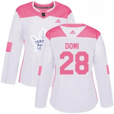 Womens Adidas Toronto Maple Leafs 28 Tie Domi Authentic WhitePink Fashion NHL Jersey