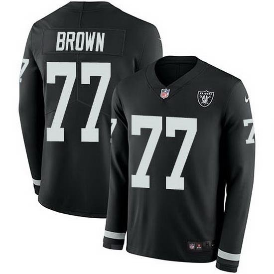 Nike Raiders 77 Trent Brown Black Team Color Men Stitched NFL Limited Therma Long Sleeve Jersey