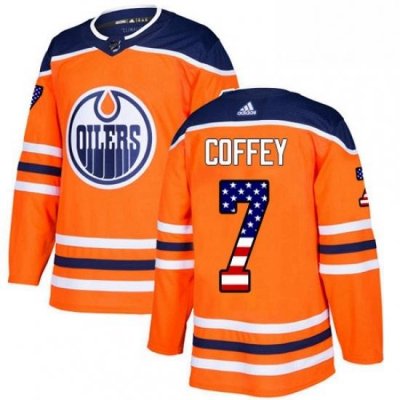 Mens Adidas Edmonton Oilers 7 Paul Coffey Authentic Orange USA Flag Fashion NHL Jersey