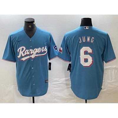 Men Texas Rangers 6 Josh Jung Light Blue Team Logo Cool Base Jersey