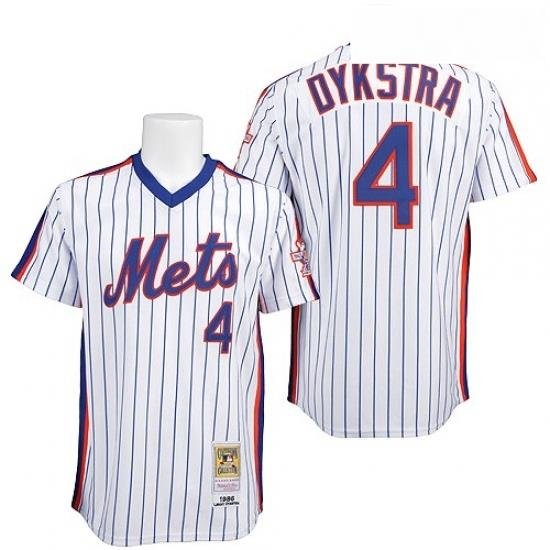 Mens Mitchell and Ness NeW York Mets 4 Lenny Dykstra Replica WhiteBlue Strip ThroWback MLB Jersey