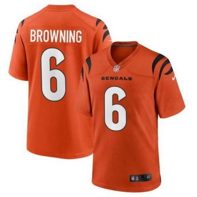 Men Cincinnati Bengals 6 Jake Browning Orange Stitched Game Jersey