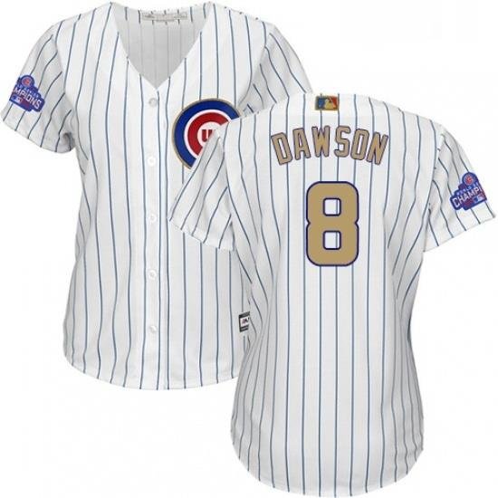 Womens Majestic Chicago Cubs 8 Andre Dawson Authentic White 2017 Gold Program MLB Jersey