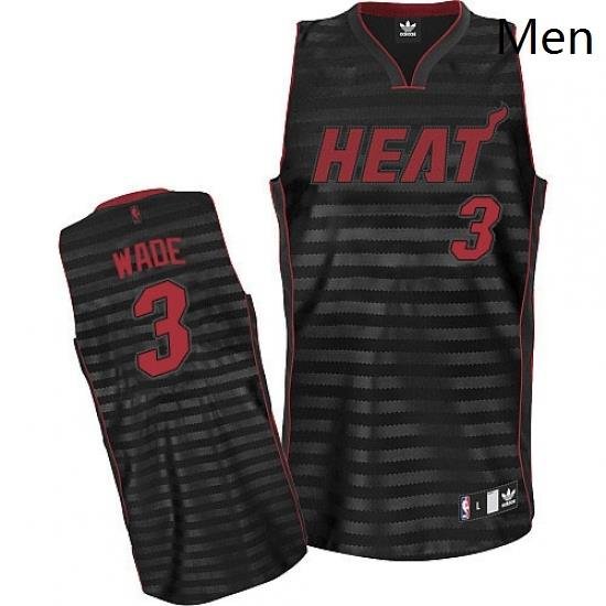 Mens Adidas Miami Heat 3 Dwyane Wade Authentic BlackGrey Groove NBA Jersey