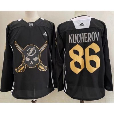 Men's Tampa Bay Lightning #86 Nikita Kucherov Black Pirate Themed Warmup Authentic Jersey