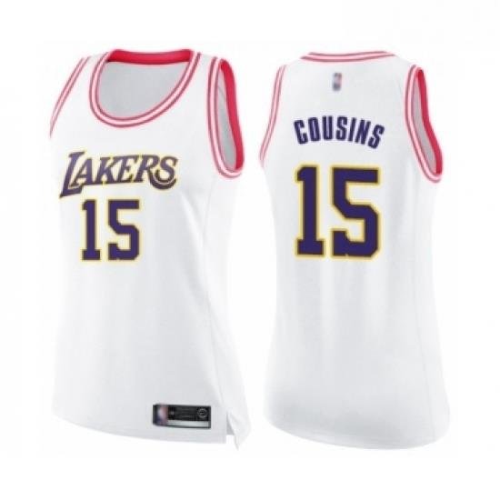 Womens Los Angeles Lakers 15 DeMarcus Cousins Swingman White Pink Fashion Basketball Jersey