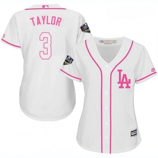 Womens Majestic Los Angeles Dodgers 3 Chris Taylor Authentic White Fashion Cool Base 2018 World Series MLB Jersey