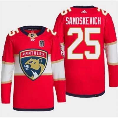 Men Florida Panthers 25 Mackie Samoskevich Red 2024 Stanley Cup Final Patch Stitched Jersey