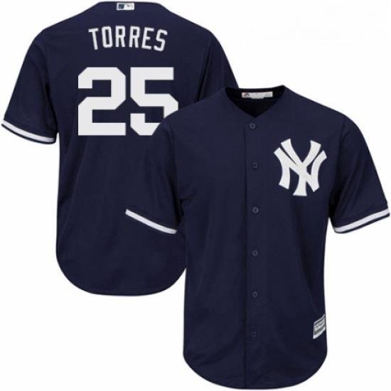 Youth Majestic New York Yankees 25 Gleyber Torres Authentic Navy Blue Alternate MLB Jersey